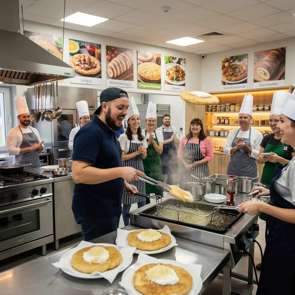 Szakmai oktató bemutatja a főzés technikáit a tanulóknak.