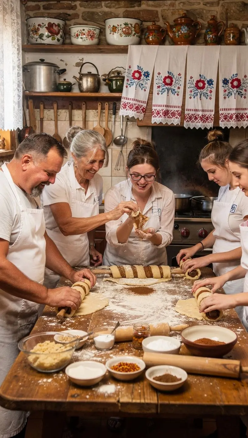Csoportos főzési gyakorlat, ahol a diákok együtt készítik az ételt.